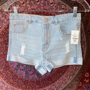 Light Blue High Waist Ripped Denim Shorts